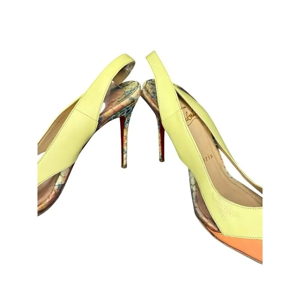 Christian Louboutin Tricolor Python Embossed/Leather PVC Sling Back Sandals 35.5